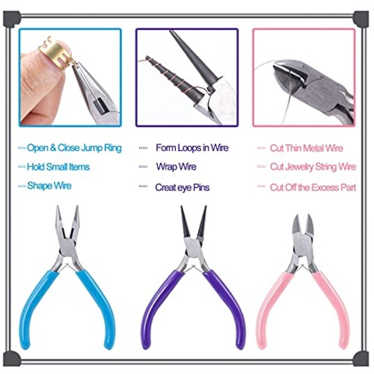 SONGIN; 3 Pack Jewelry Pliers Set Tools Includes Needle Nose Pliers Round Nose Pliers Wire Cutters Chain Nose Pliers for Jewelry Making Repair, Wire Wrapping, Beading and Crafts; Category:Pliers; Image:1